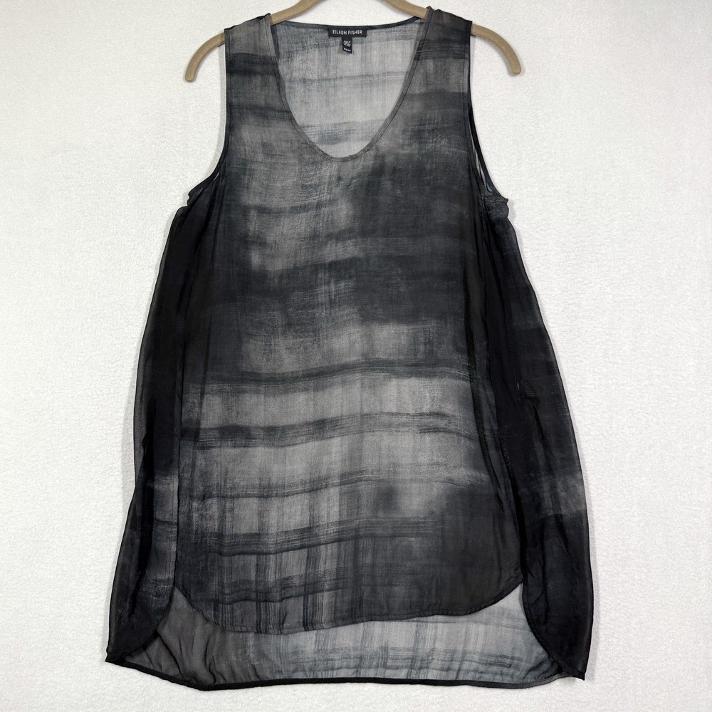 Eileen Fisher Top Womens XS‎ Oxidized Print Silk Tunic Sheer Sleeveless Luxury